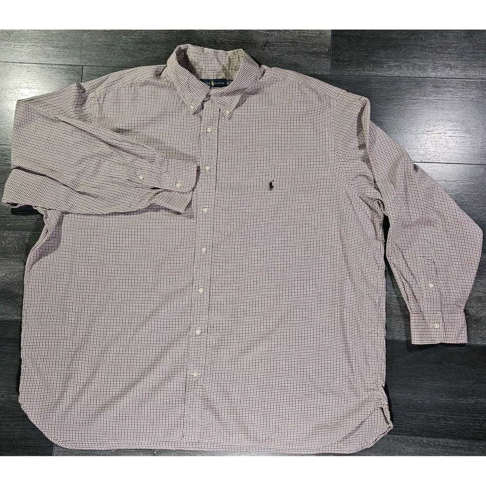 Polo Ralph Lauren Button Down Shirt Men 3XB Red Check Long Sleeve Pony Preppy